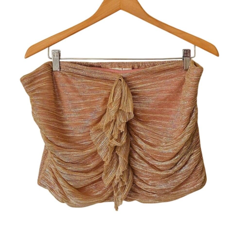 Maeve by Anthropologie Ruffled Metallic Tube Top Rose Gold Size XL Coquette